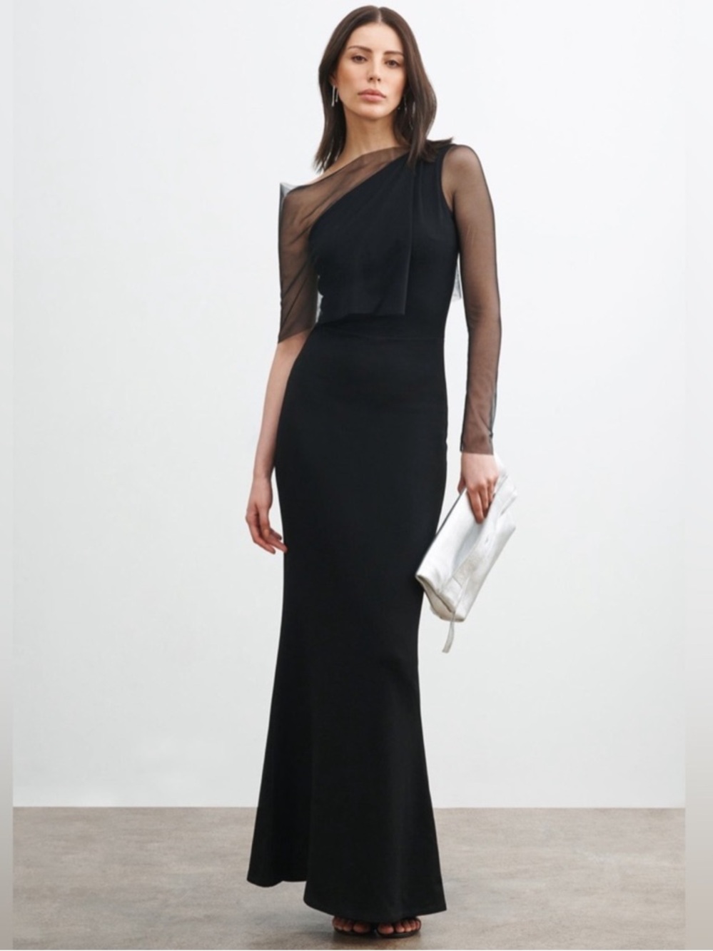 Marcella NYC Valerian European Ponte One Shoulder Maxi Dress Size Medium Black